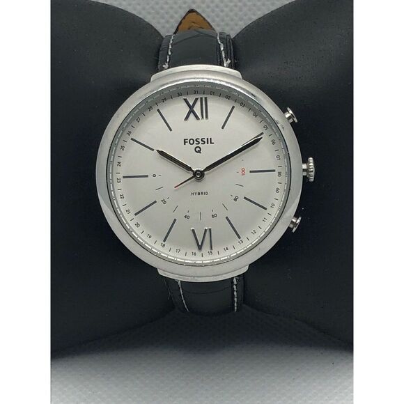 Fossil FTW5021 Women's Black Leather Analog Silver Dial Hybrid Smart Watch HO380 - Picture 1 of 9